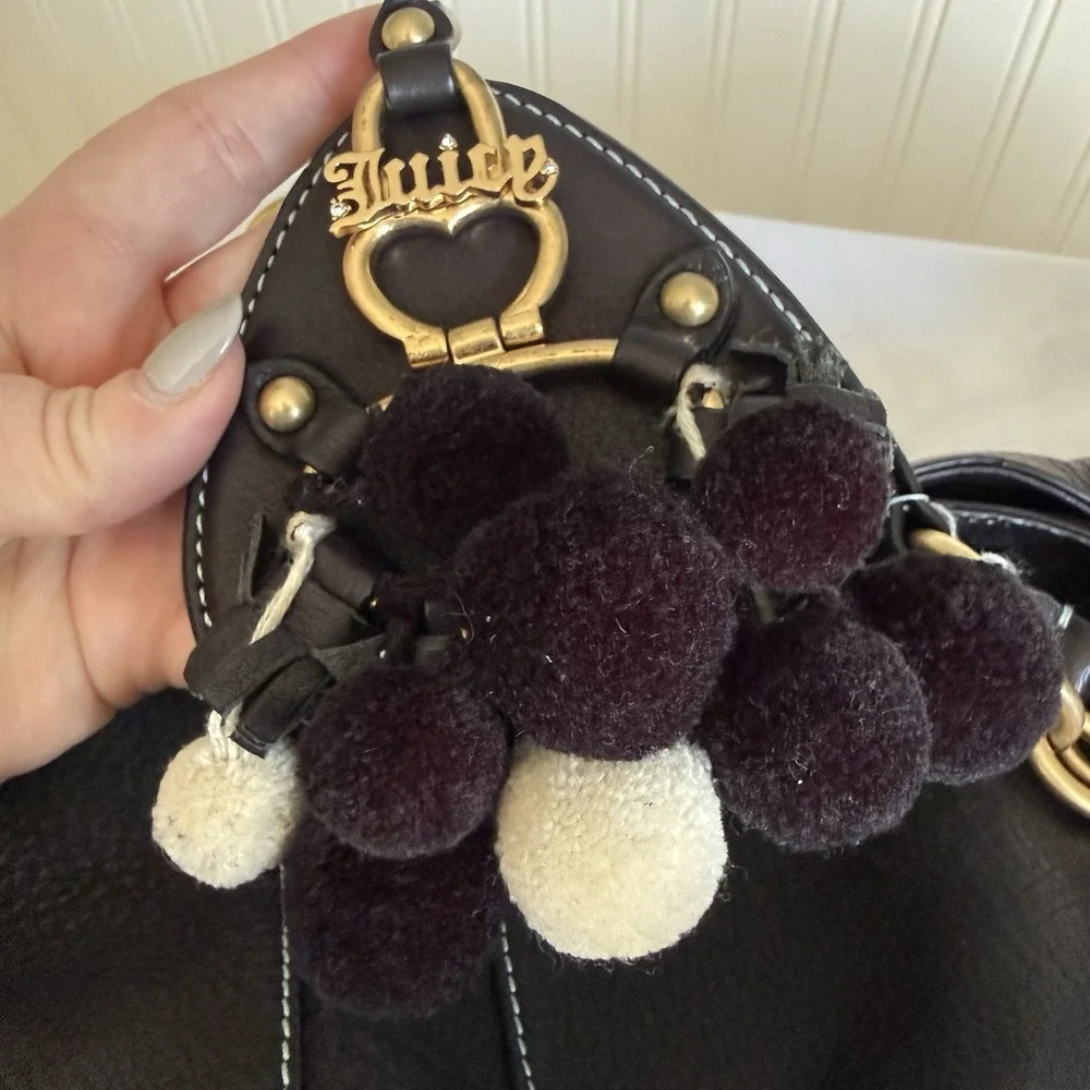 VINTAGE JUICY COUTURE Black Leather Hobo Tote Shoulder Bag Handbag Purse Dustbag